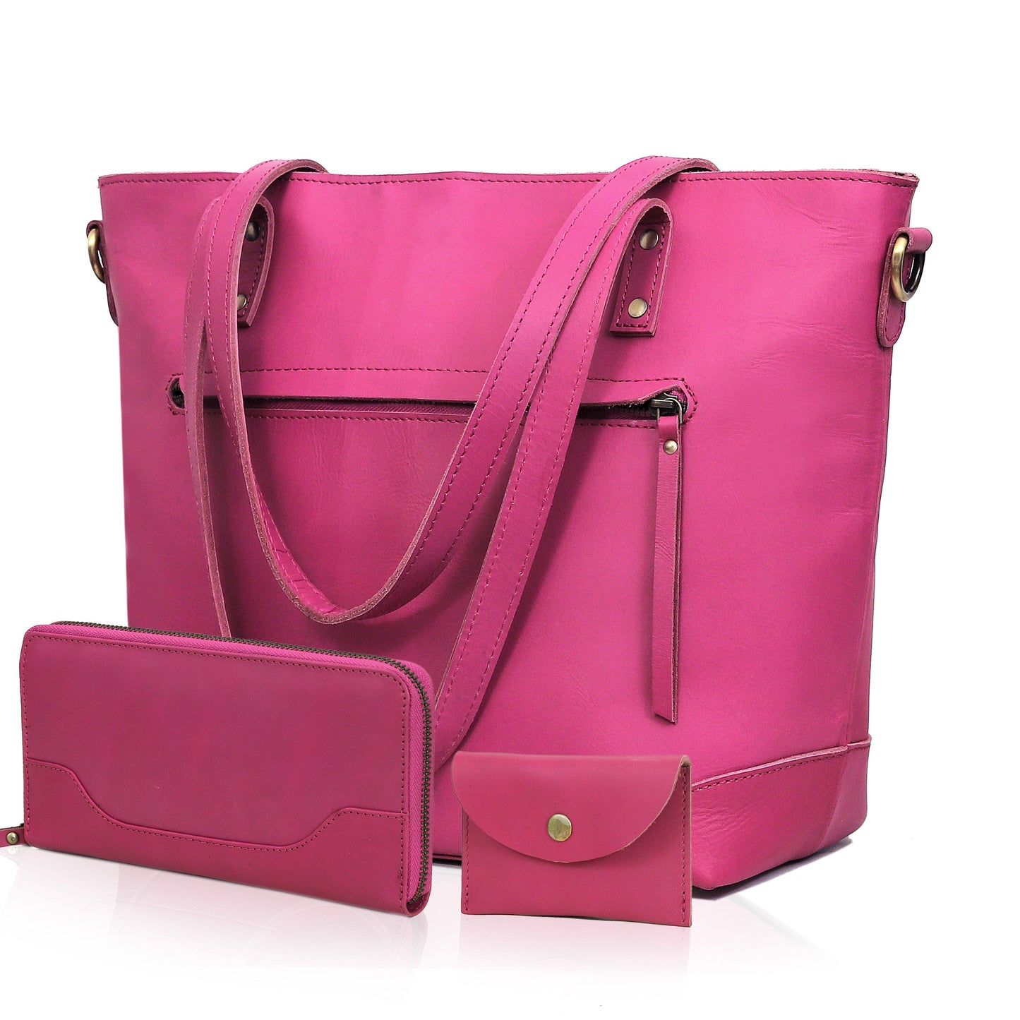 Portland Buffalo Leather Tote Bag - Pink