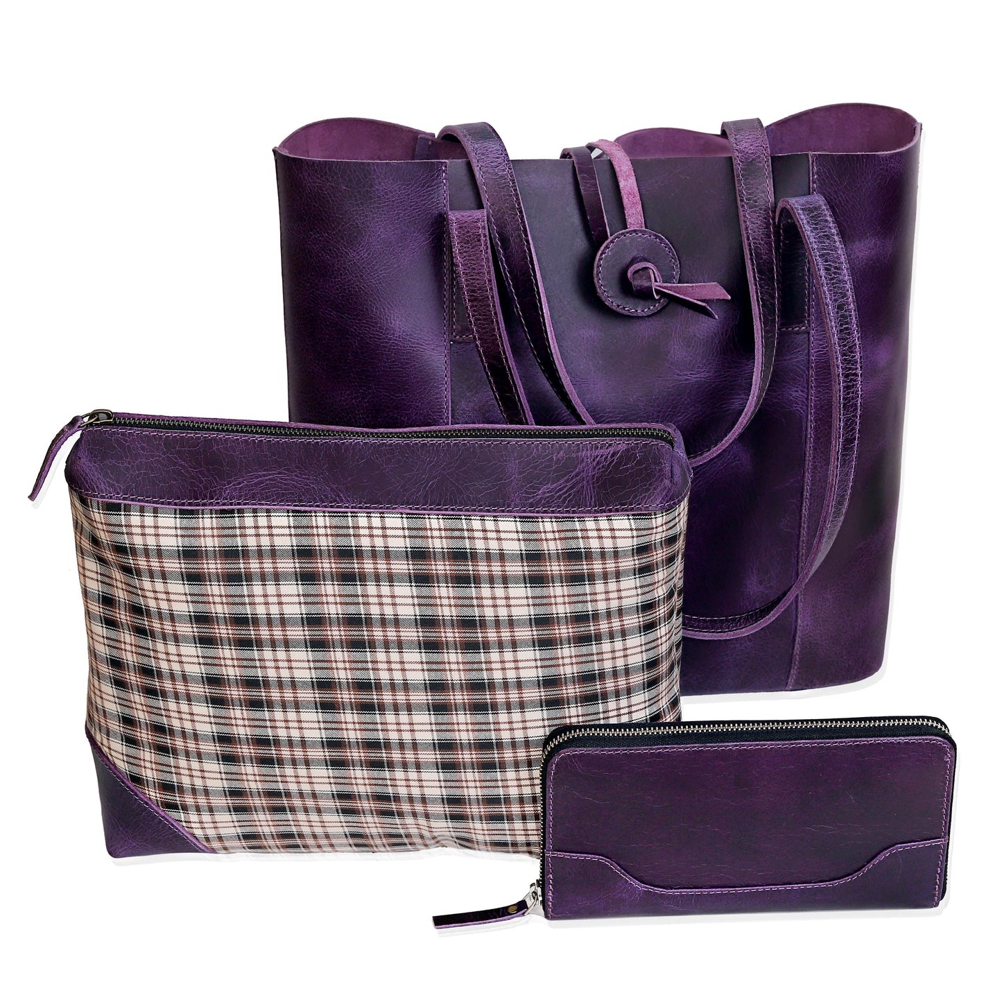 Denver Leather Tote Bag - Purple