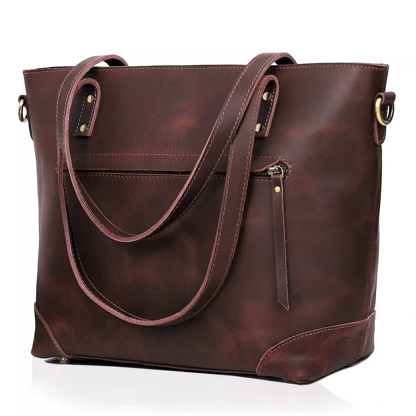 PORTLAND BUFFALO LEATHER TOTE BAG COMBO - BROWN