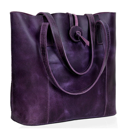 Denver Leather Tote Bag - Purple