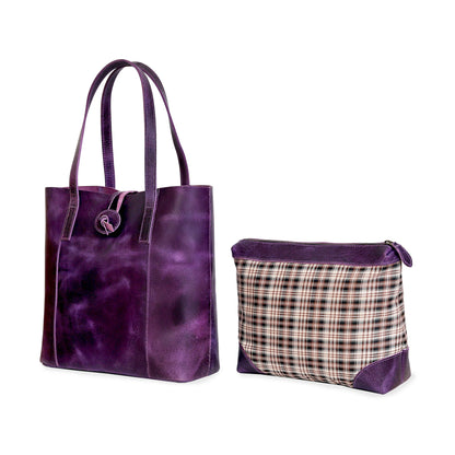 Denver Leather Tote Bag - Purple