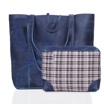 Denver Leather Tote Bag - Blue