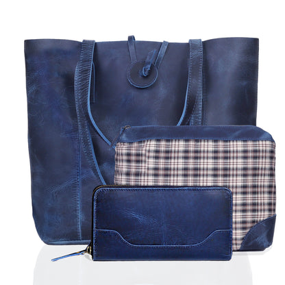 Denver Leather Tote Bag - Blue