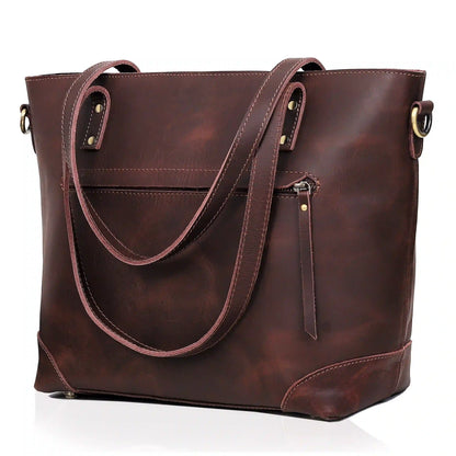 Portland Buffalo Leather Tote Bag - Brown