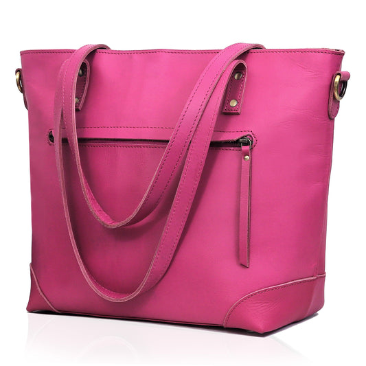 Portland Buffalo Leather Tote Bag - Pink