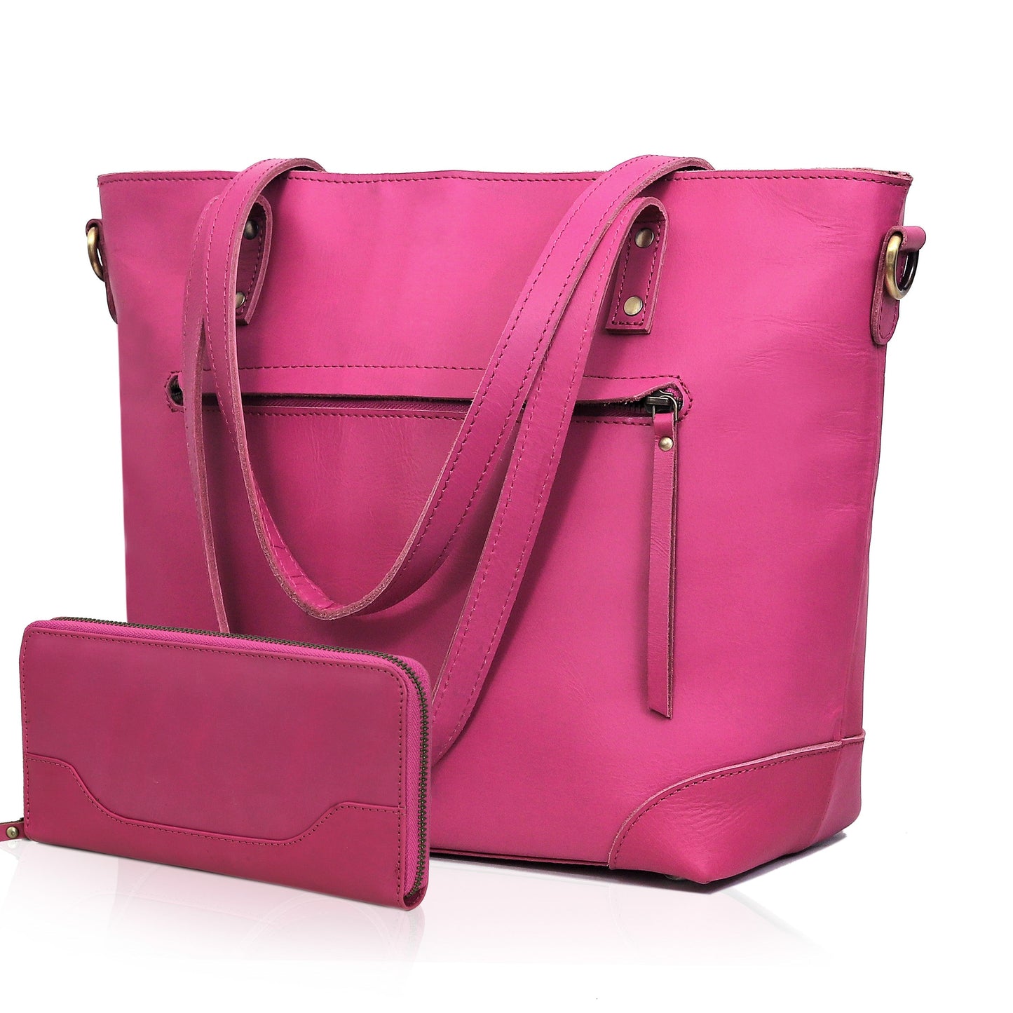 Portland Buffalo Leather Tote Bag - Pink