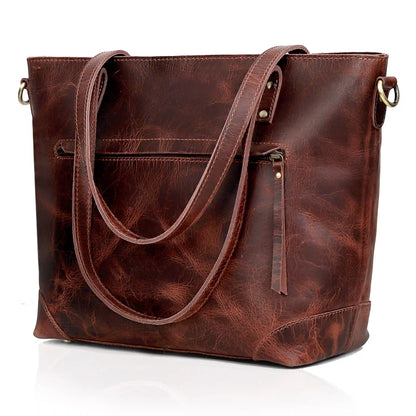 Portland Buffalo Leather Tote Bag - Burgundy