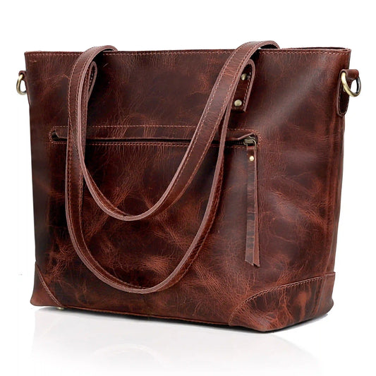 Portland Buffalo Leather Tote Bag - Burgundy