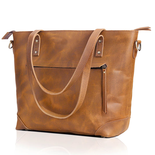 Portland Buffalo Leather Tote Bag - Tan