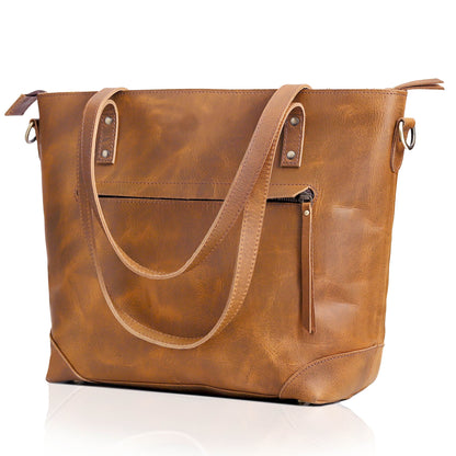 Portland Buffalo Leather Tote Bag Combo - Tan