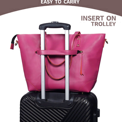 Portland Buffalo Leather Tote Bag - Pink