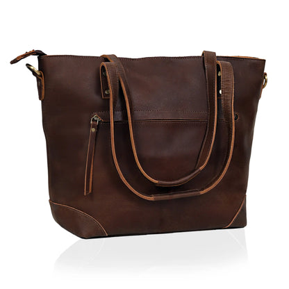 Portland Buffalo Leather Tote Bag - Brown