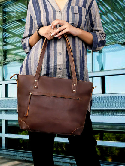 Portland Buffalo Leather Tote Bag - Brown