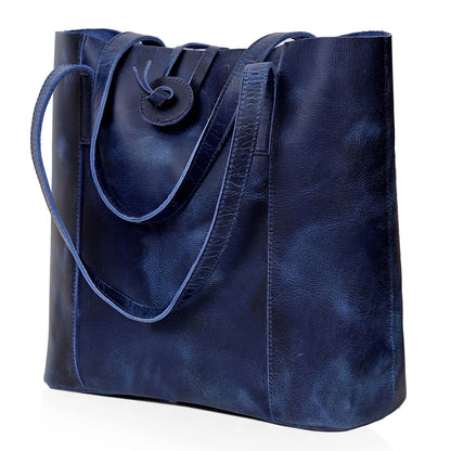 Denver Leather Tote Bag - Blue