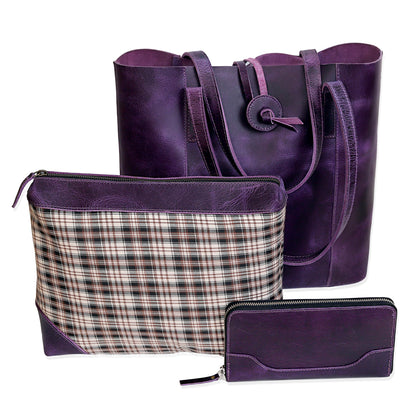Denver Leather Tote Bag - Purple