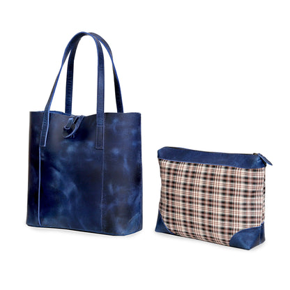 Denver Leather Tote Bag - Blue