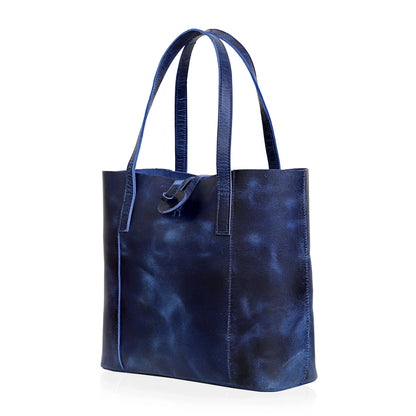Denver Leather Tote Bag - Blue