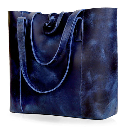 Denver Leather Tote Bag - Blue