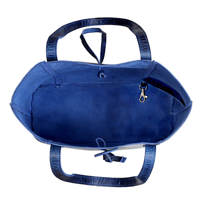 Denver Leather Tote Bag - Blue