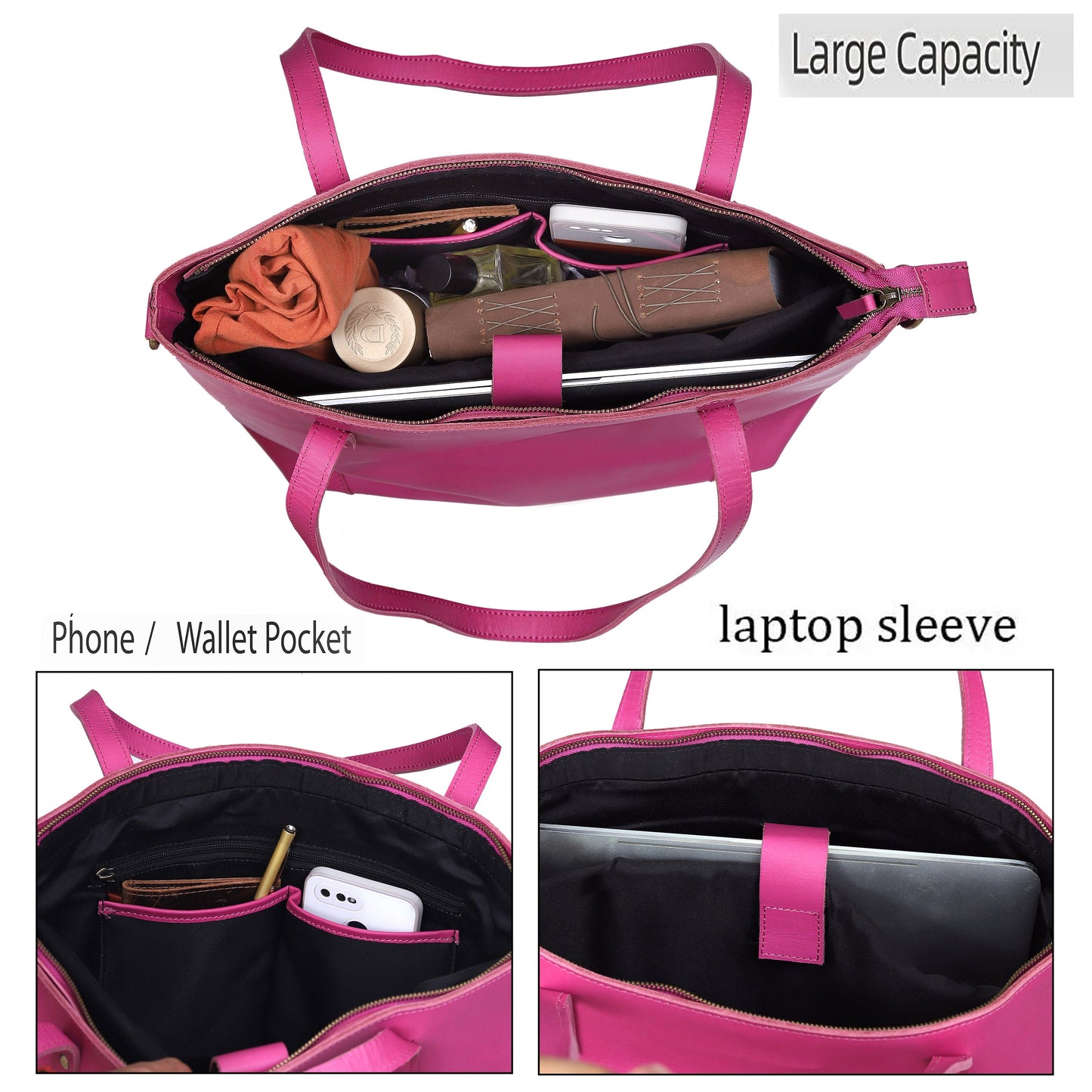 Portland Buffalo Leather Tote Bag - Pink