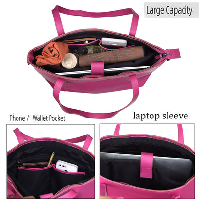 Portland Buffalo Leather Tote Bag - Pink