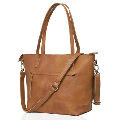 Portland Buffalo Leather Tote Bag Combo - Tan