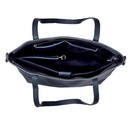Portland Buffalo Leather Tote Bag - Navy