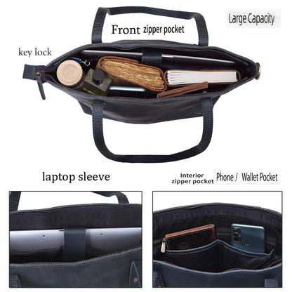 Portland Buffalo Leather Tote Bag - Navy