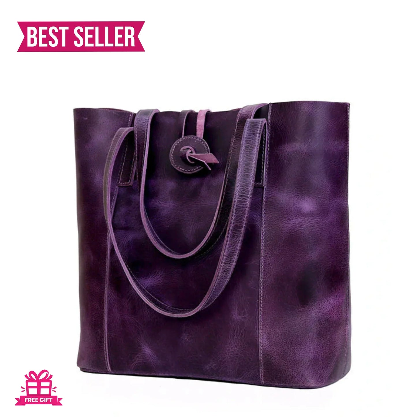 Denver Leather Tote Bag - Purple