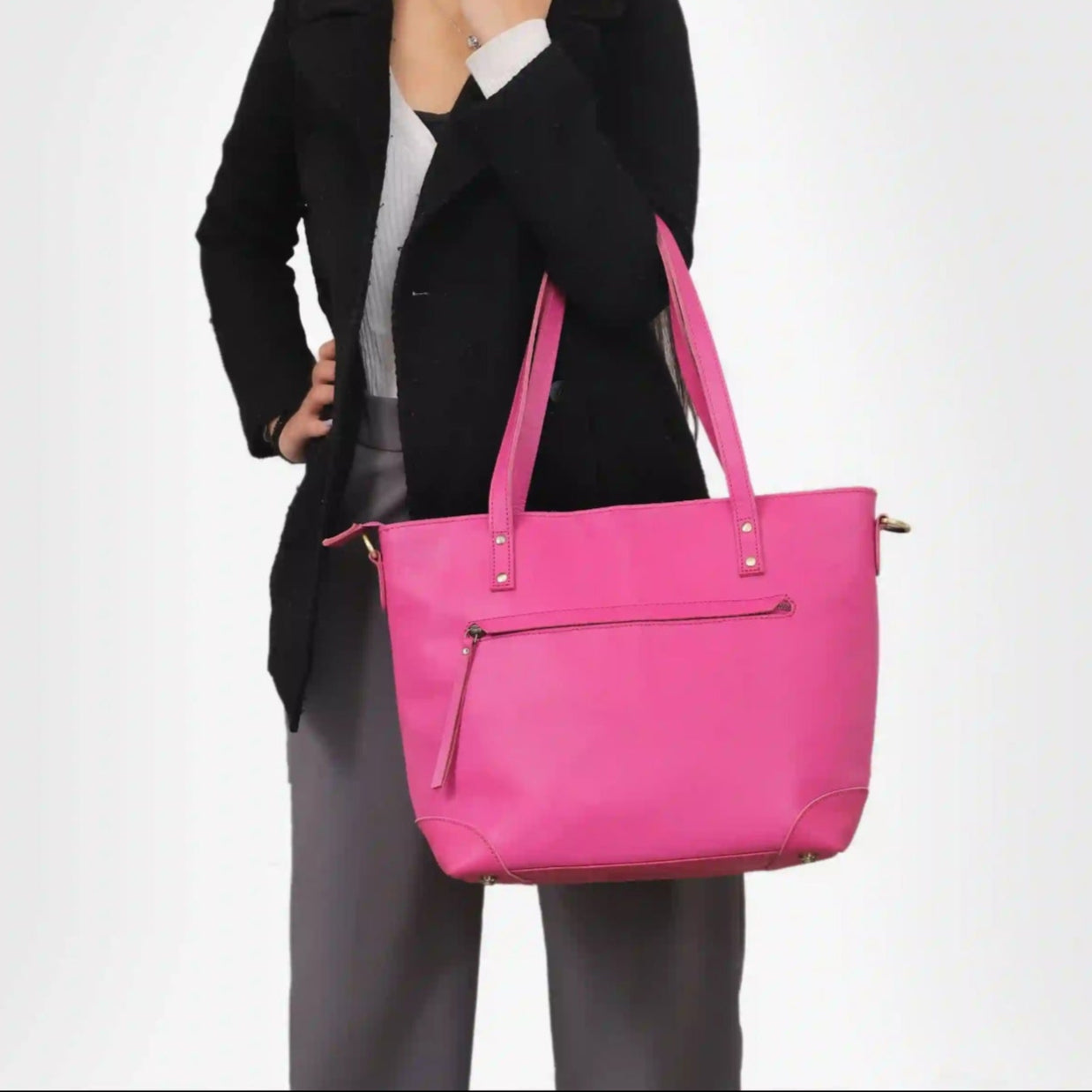 Portland Buffalo Leather Tote Bag - Pink